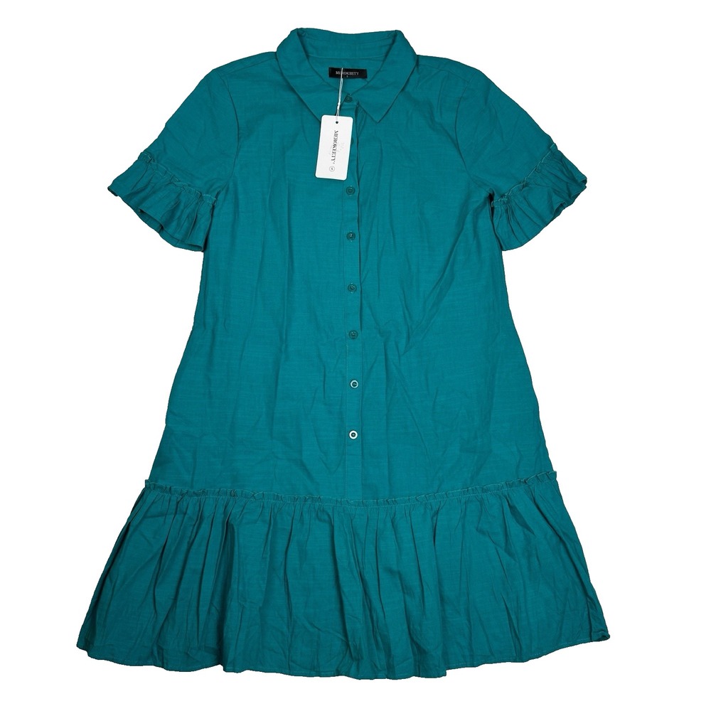 NWT Teal Ruffle Sleeve Dress Merokeety Button Down